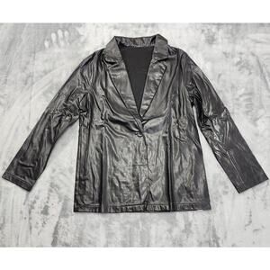 NEW Asos Topshop Faux Leather Single Button Blazer Size 6 Black Office Preppy